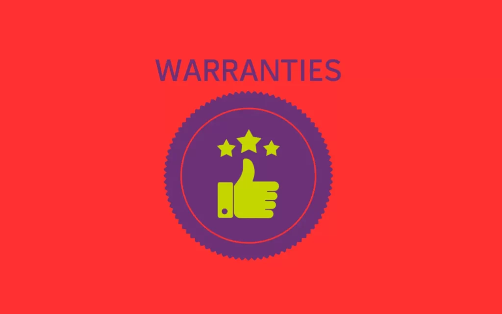 A red sign that says 'Warranties' with a 3 star thumbs up icon