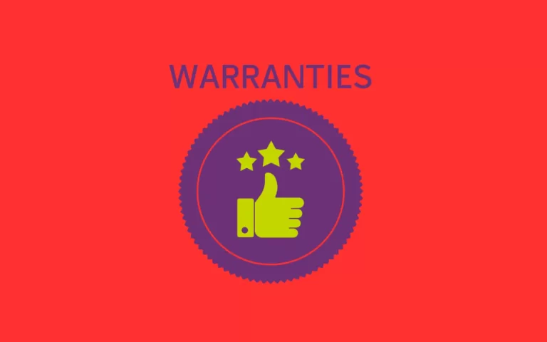 A red sign that says 'Warranties' with a 3 star thumbs up icon